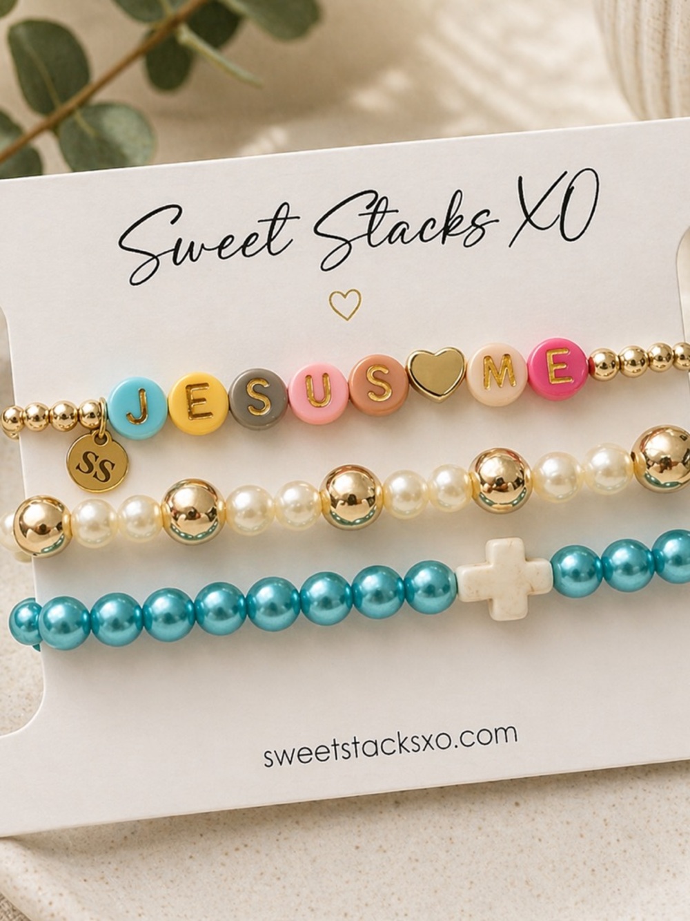 “Jesus Loves Me” Graphic Beaded Bracelet Stack